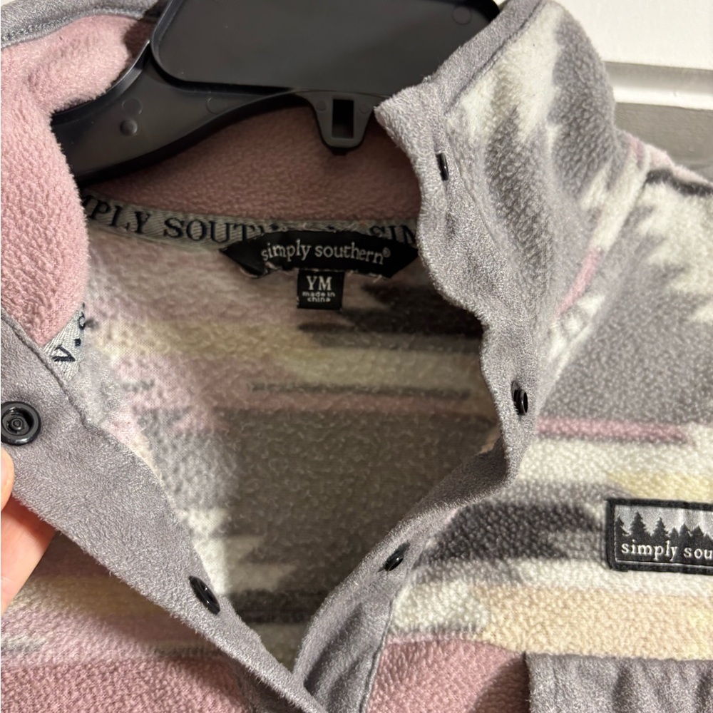 Simply Southern Gray and Pink Fleece Pullover - Picture 2 of 8